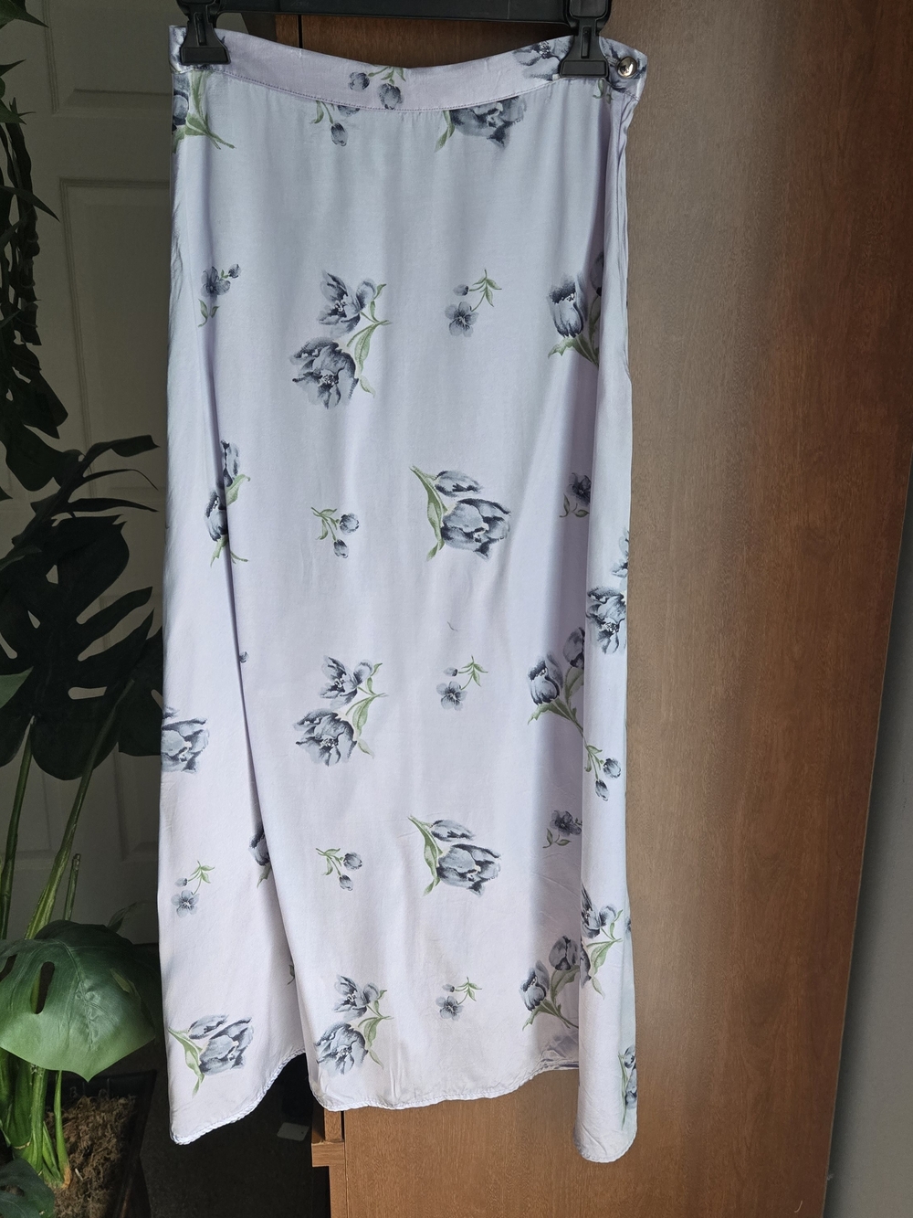 Vintage Satin Feel Lavender Floral Maxi Skirt